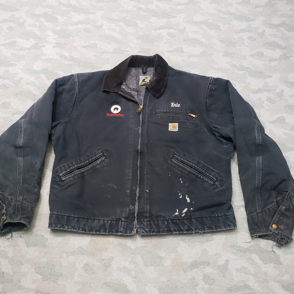 Vintage Carhartt Jacket Mens XL Black J97 Detroit Hooded Workwear Blanket Lined